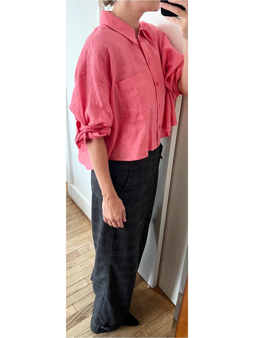 Reiss Coral Pink Boxy Button-Down Linen Shirt - Picture 2 of 9